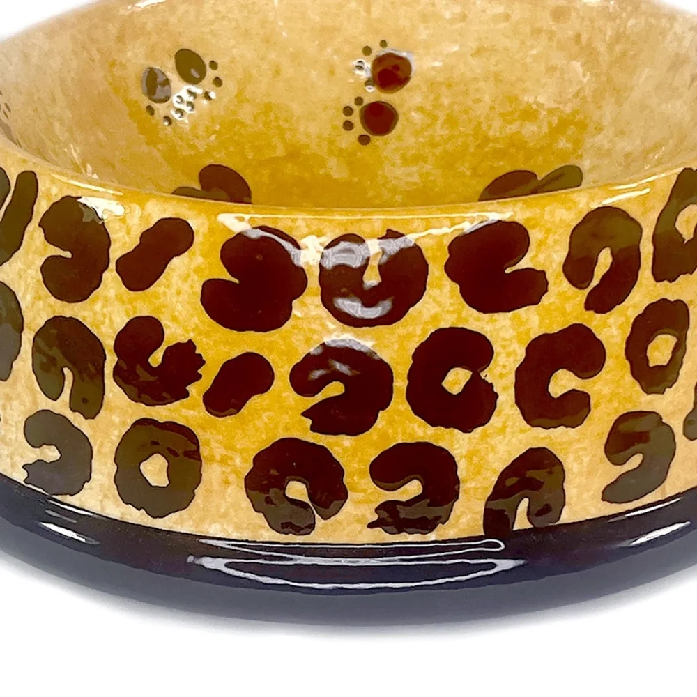 Leopard Handmade Ceramic Vintage Dog Bowl